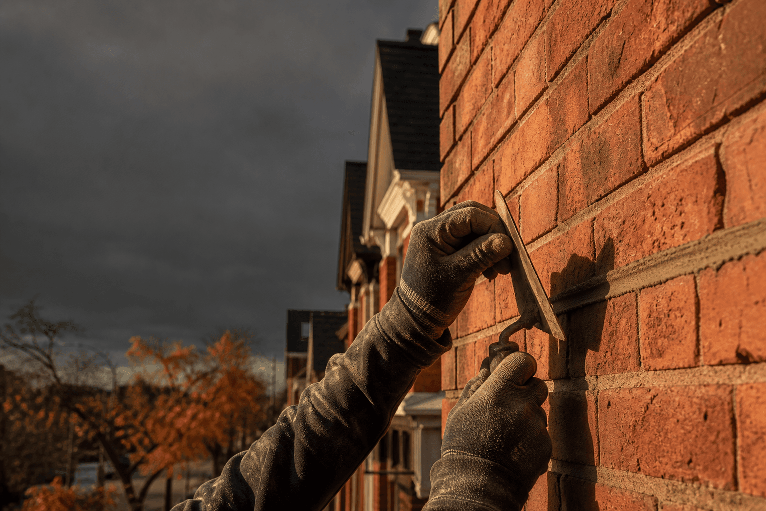 Masonry contractor in Toronto performing brick repointing on a heritage brick home